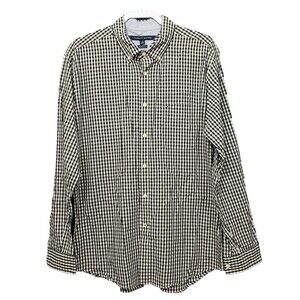 Tommy Hilfiger Shirt Mens XL Black White Gingham Plaid Button Up Long Sleeve